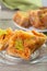 A piece of baklawa on a plate on a table, top view, baklava, feast treat ramadan traditional dessert