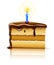 Piece of birthday chocolate cake with candle