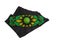 Piece of black leather and green felt with beaded embroidery in flower shape on it. Handcraft, process of making of bijouterie