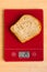 Piece of bread on a digital scale
