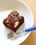 Piece of brownie with fork