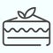 Piece of cake line icon. One slice of birthday cake vector illustration isolated on white. Pie slice outline style