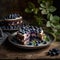 Piece of Cake with wild blueberries. Created using generative Al tools