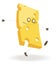 Piece of cheese with funny face and thin limbs