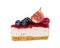 Piece of cheesecake with jam, fresh blueberries, figs and raspberries