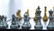 Piece of chess game stand on chessboard with black isolated background. Business leader concept for market target strategy. Intell