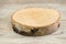 Piece of cut wood on the table. Wooden blockhouse. Close-up.