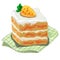 Piece of delicious cake with carrot on top