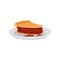 Piece of delicious pork pie on white plate. Traditional English meal. British cuisine. Food theme. Flat vector for