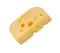 A piece of delicious semi-hard cheese isolated on a white background, top view