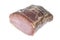 Piece dried pork meat with spices on white background