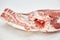 A piece of fresh raw meat pulp on a white background, .