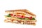 Piece of juicy club sandwich on white background