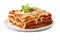 Piece of lasagna bolognese on plate isolated. Italian cuisine. Generative AI