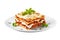 Piece of lasagna bolognese on plate isolated. Italian cuisine. Generative AI