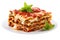 Piece of lasagna bolognese on plate isolated. Italian cuisine. Generative AI