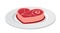 Piece of meat on a plate. I love steak vector illustration