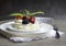 Piece of meringue cake Pavlova with whipped cream and fresh strawberry, blackberry, cherry, currant, mint