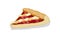 Piece of open sweet pie with berry or fruit stuffing. Slice of pizza with tomatoes and pepperoni.