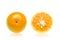 Piece of orange show some texture detail with some seeds isolated on white background with Clipping path. I