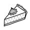 Piece of pie freehand vector illustration, black outline on white. Simple doodle hand drawn a triangular piece of cream pie