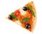 Piece of pizza with mozzarella and arugula. Vegetarian pizza.