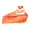 A piece of pumpkin pie. Watercolor illustration. Isolated on a white background. For design.