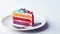 a piece of rainbow cake on a plate. birthday.Generative AI