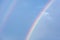 A piece of rainbow in the sky against the background of rain clouds