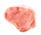 Piece of raw meat with veins close-up on a white background. The view of the top.