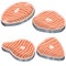Piece of red salmon fish meat with pink stripe. The cut off part. Slices with grey skin.