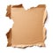 Piece of ripped cardboard isolated on white created with Generative AI. Blank brown paper.