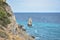 A piece of rock near the sea near the coast, a view of the coastal rocks near the castle Swallow`s Nest in Crimea, a detached