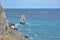 A piece of rock near the sea near the coast, a view of the coastal rocks near the castle Swallow`s Nest in Crimea, a detached