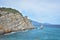 A piece of rock near the sea near the coast, a view of the coastal rocks near the castle Swallow`s Nest in Crimea, a detached