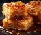 A piece of turkish baklava with syrup and honey, AI
