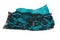 Piece of turquoise leather, black lace and beaded embroidery isolated on white background. Bracelet workshop.