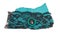 Piece of turquoise leather, black lace and beaded embroidery isolated on white background. Bracelet workshop. Handcraft