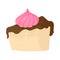 Piece of vanilla cake with chocolate cream and pink meringue birthday tasty bake. Vector flat cartoons illustration
