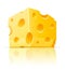 Piece of yellow porous cheese food with holes