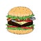 A Piece of Yummy Hamburger, Vintage Look Hand Draw Style Hamburger..