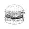 A Piece of Yummy Hamburger, Vintage Look Hand Draw Style Hamburger..