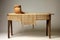 Pieces burlap fabric wooden table. Generate Ai