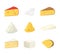 Pieces of cheese isolated on white. Popular kind of cheese icons. Modern flat style vector illustration