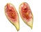 Pieces of chopped green figs. Juicy ripe fruit. Diet food. Fig isolate. Seeds inside