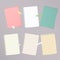 Pieces of different size colorful note, notebook, copybook paper sheets