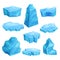 Pieces of ice set, cold frozen block, icy cliff, iceberg vector Illustrations