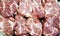 Pieces of raw pork meat for sale