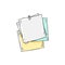 Pieces of small square paper sheets or sticky notes clipped with paper clip