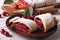 Pieces of strudel with cherry close-up on a plate. horizontal